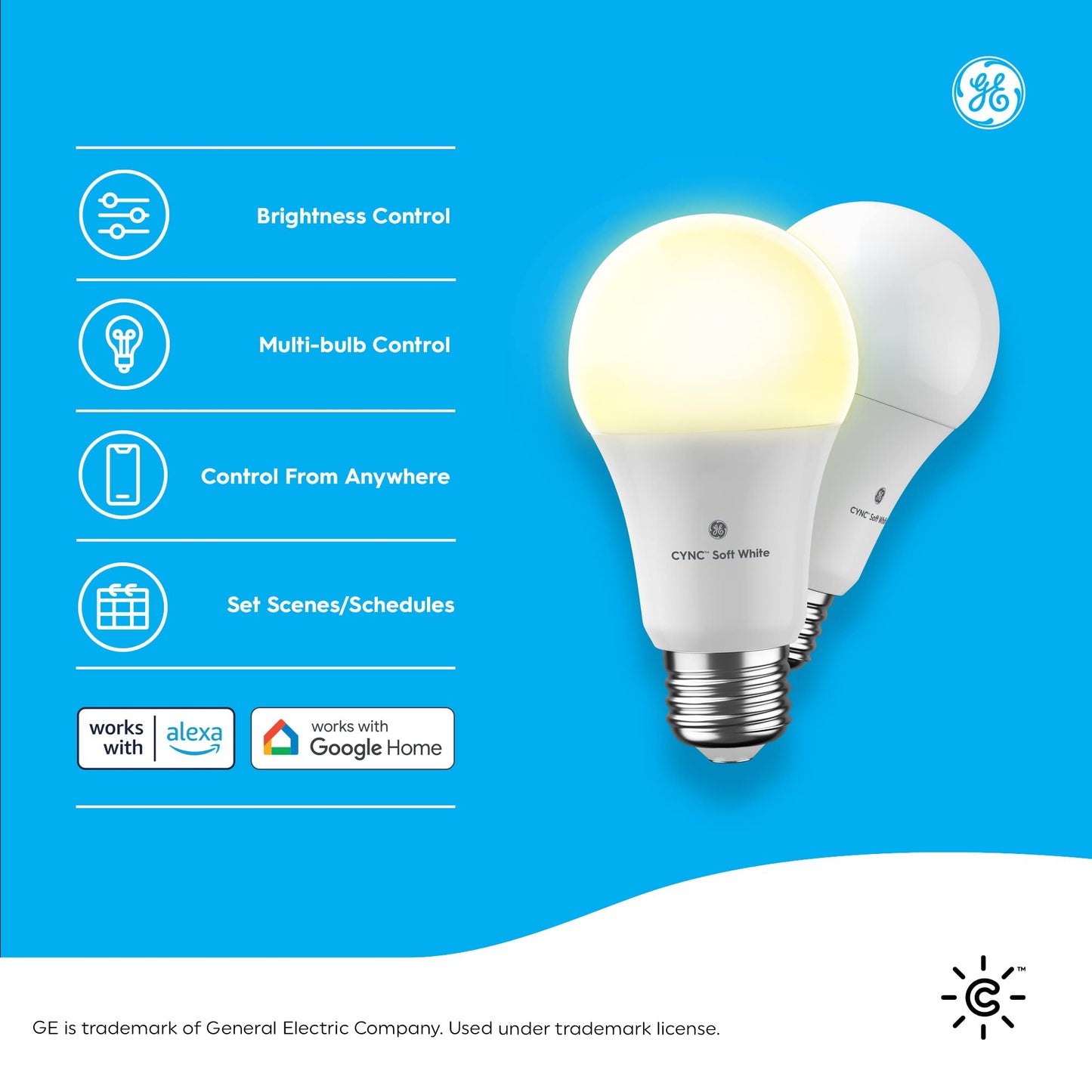Cync GE Smart LED Light Bulbs, A19 Medium Base, Soft White, 60W Equivalent, Bluetooth and WiFi Light Bulbs, Works with Alexa and Google Home, Dimmable, 4 Pack