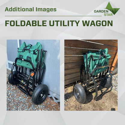 Garden Star 71001 Collapsible Folding Outdoor Utility Wagon for use Gardening, Camping, Beach, Sports Events, 13" Air-Filled Tires for Load Hauling on All Terrains, Easy Assembly