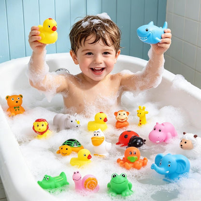 24 Pack Animal Squeeze Squeak Toys, Funny Rubber Ducks Bulk Set, Bath Toys Party Favors Classroom Prizes Stress Relief Sensory Toys for Toddlers Kids