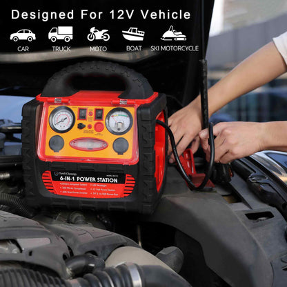 Tyrell Chenergy 2200 Amp Car Jump Starter with Air Compressor,Portable Power Station with 260 PSI Tire Inflator,400W Power Inverter Dual AC/DC Ports,2.1A USB Port,Battery Clamps