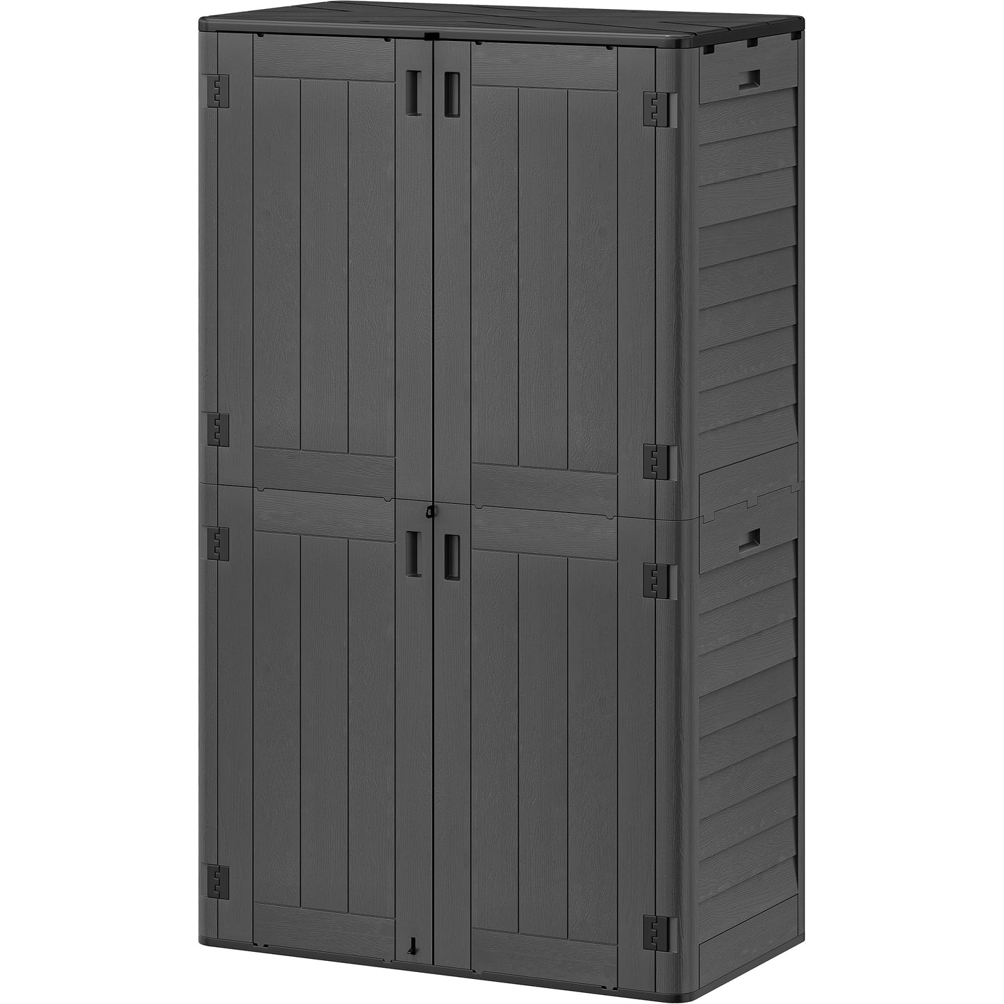 YITAHOME 60 cu ft Tall Outdoor Storage Shed w/o Shelf, Resin Vertical Outdoor Storage Shed, Large Waterproof Storage Cabinet for Garage, Poolside, and Garden (Dark Gray + Black)