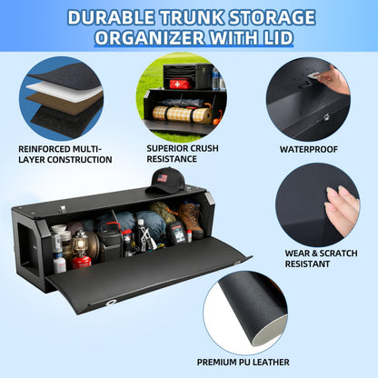 CarCrate Car Trunk Organizer, Waterproof SUV Organizer Trunk Storage with Lid & Handle, Extra Large Leather Callapsible Cargo Organizers, Durable Car Storage Box for Ford Jeep (40.5''*11.4''*12.2'')