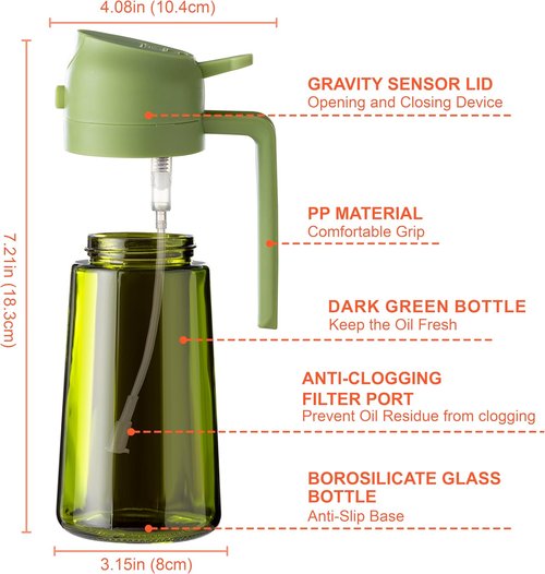 CXINYI - 16oz Olive Oil Dispenser | 2-in-1 Sprayer for Cooking & Salad - Black & Green