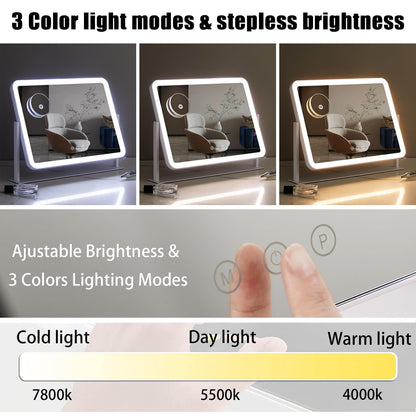 HIEEY Lighted Makeup Mirror, Hollywood Vanity Mirror with Lights, Three Color Lighting Modes, and 5X Magnification Mirror, Smart Touch Control, 360°Rotation (17.3in,White,Gift Box)