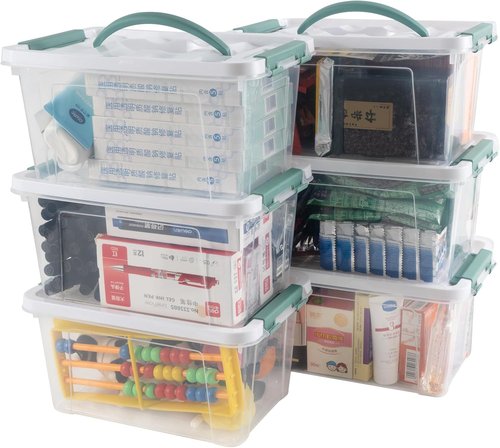 Eslite 6 Quart Clear Plastic Stackable Storage Bins - Latching Box with Handle & Lid, Pack of 6
