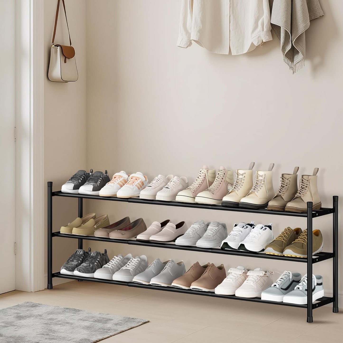 Storage Maniac Expandable Shoe Rack - Adjustable 3-Tier Metal Organizer for 18 Pairs | Perfect for Closet & Entryway