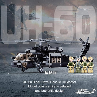 UH-60 Black Hawk Helicopter Military Set Army Airplane Building Bricks Rescue Helicopter Model Kits with 4 Soldier Minifigures Gifts for 6-12 Year Old Kids Compatible with Lego 692 PCS