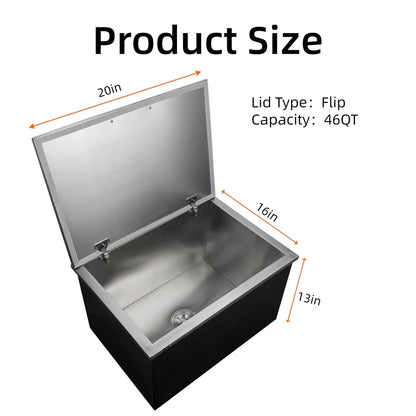 Garvee Drop-in Ice Chest, Large Capacity Stainless Ice Bin with Lid & Drain-Pipe Set, Commercial Grade Insulated Ice Bucket for Cold Wine Beer, Non-Electric 24H Cold Retention for Outdoor Kitchen&Bar