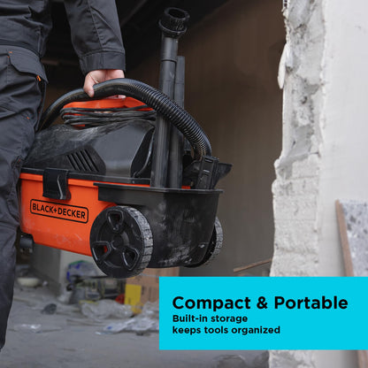 BLACK+DECKER Shop Vacuum Wet and Dry, 4 Gallon 5.0 Peak HP Wet/Dry Vacuum, Quiet Operation with Muffler, Long Reach Cleaning Range & On-Board Storage, Complete Accessory Set, BDXV18905P-4