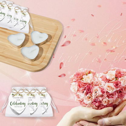 100 Sets Wedding Gifts for Guests Heart Shaped Candles Mini in Organza Bags with Thank You Cards, Party Favors for Bridal Shower, Birthday Party, Wedding Anniversary, Baby Shower Decorations