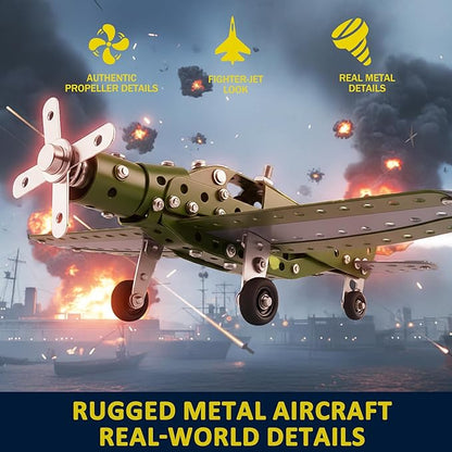 Metal Model Airplane Building Toys for Boys &amp Girls Ages 8-16 258 Pieces DIY STEM Construction Kits Educational Engineering Science Plane Set Vintage Aircraft Vehicle Gift for Kids &amp Adults