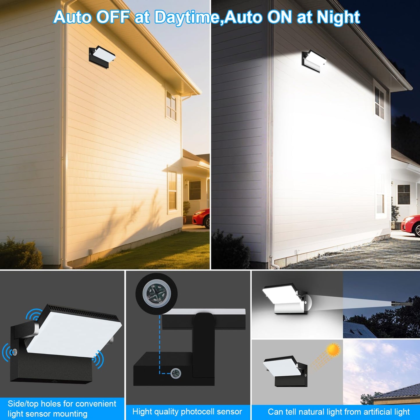 ledmo 150W LED Wall Pack Light Outdoor Dusk to Dawn LED Wall Pack Light Freely DIY Rotatable Modern 5000K Waterproof Black Security Floodlight Fixture for Shop House Area Barn，4 Pack