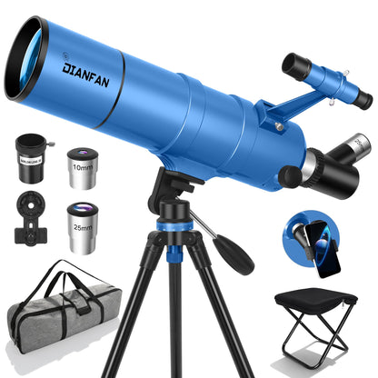 Dianfan Telescope for Kids & Adults, 90mm Aperture 550mm Astronomical Professional Telescope for Adults High Powered, Portable Travel Telescopes for Beginners with Tripod & Adapter, Bag, Folding Stool