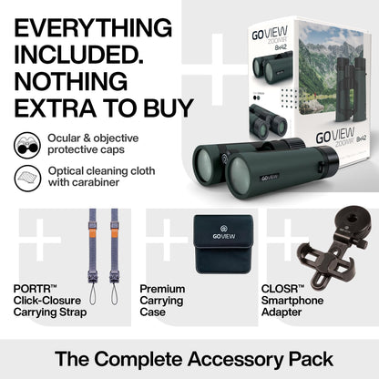 GOVIEW ZOOMR 10x42 Binoculars for Adults | Lightweight | BAK4 Prism with Fully Multi-Coated Optics Smartphone Adapter Compatible Waterproof IPX5/6 PORTR™ Strap with Easy Click Closure - Oak Green