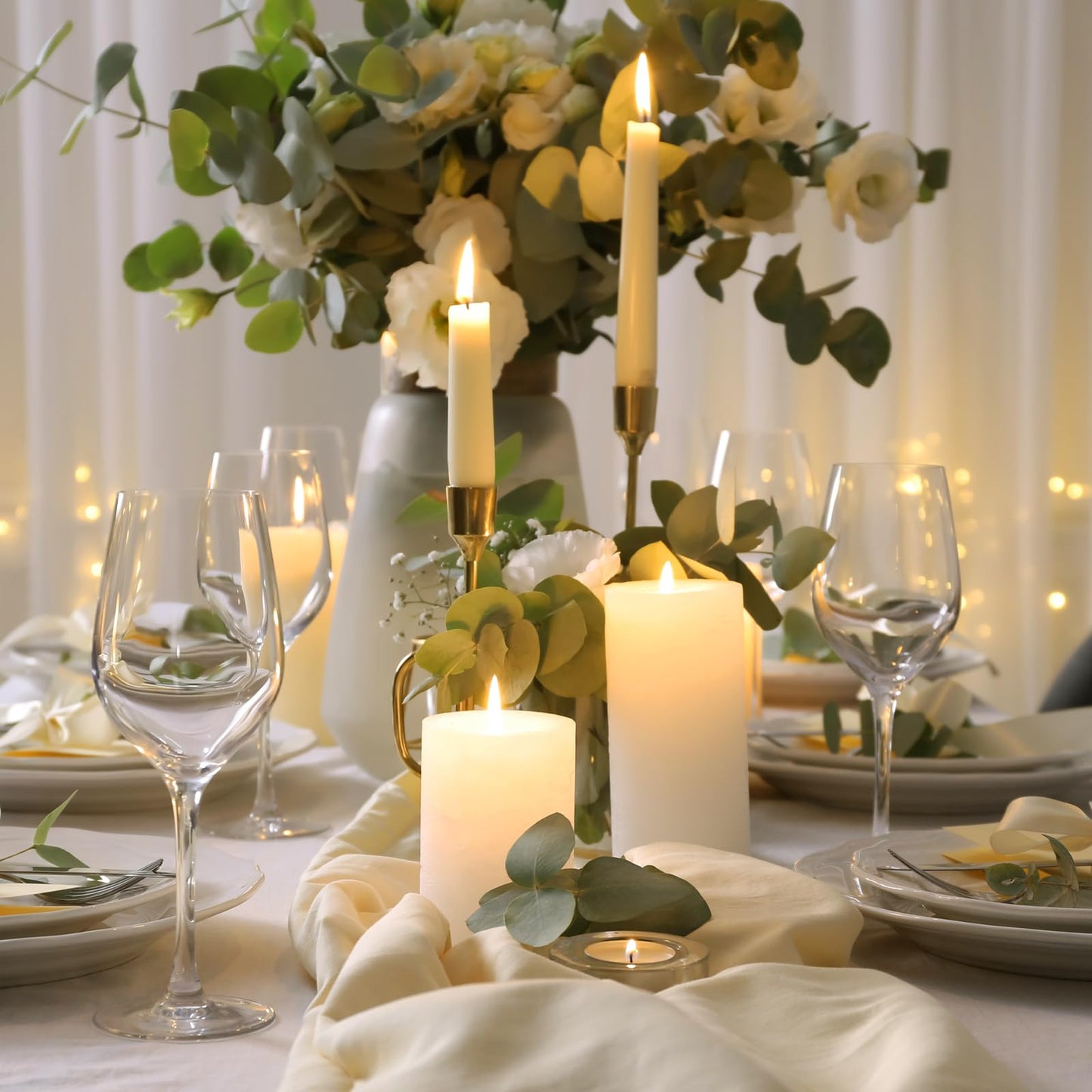 Uscented Pillar Candles, Ivory Pillar Candle Set of 4, 3 x 6 Inch Dripless and Smokeless Large Pillar Candles for Dinner Table, Christmas and Home Decor 45 Hours Long Burning Time