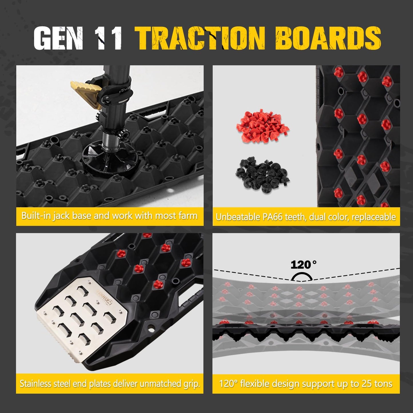 BUNKER INDUST Traction Board Recovery Kit, 2 Pcs Gen 11 Recovery Track with Carry Bag, Side Mount Bracket Kit with Lock, 1 Pcs 59 inch Square Shovel for Garden,Digging,Camping, 4x4 Off-Road