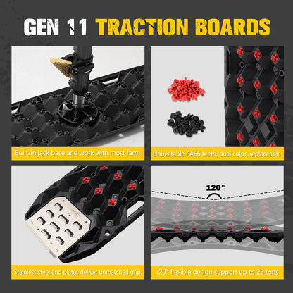 BUNKER INDUST Traction Board Recovery Kit, 2 Pcs Gen 11 Recovery Track with Carry Bag, Side Mount Bracket Kit with Lock, 1 Pcs 59 inch Square Shovel for Garden,Digging,Camping, 4x4 Off-Road