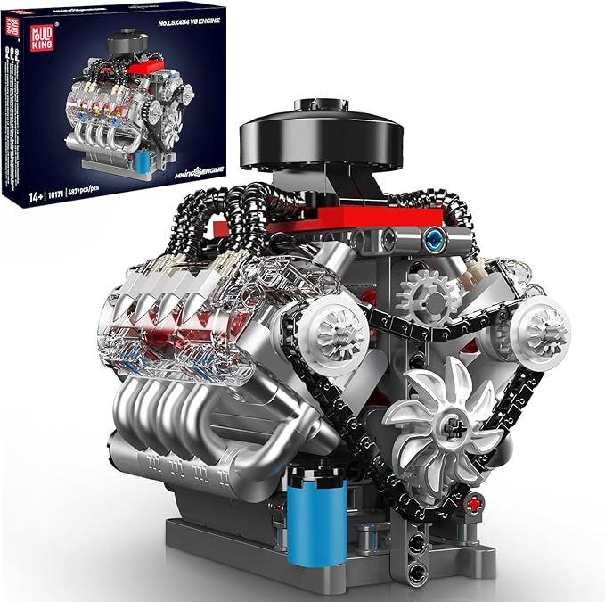 Mould King 10171 V8 Engine Model Kit Mini V8 Engine Kits That Runs Build Your Own Car Model Engine with Motor Collectible Building Blocks for Adults DIY STEM Construction Toys for Display