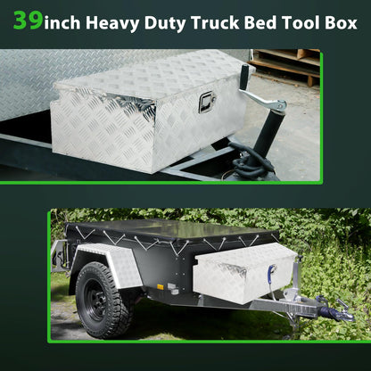 SCITOO 39 Inch Heavy Duty Truck Bed Tool Box,Aluminum Diamond Plate Crossover Storage for Most Full Size Pickups,Lockable Weatherproof Chest,Fits 39" Truck Beds,Easy Access to Load and Unload