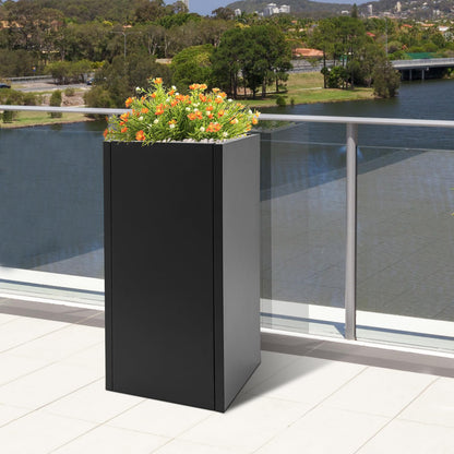 LUOSHALIYA Metallic Heavy Outdoor/Indoor Planter Box, Seamless Large Metal Planter for Tall Trees, Plants, Flowers, No Assembly Required (Black, 14 * 14 * 30 inch)