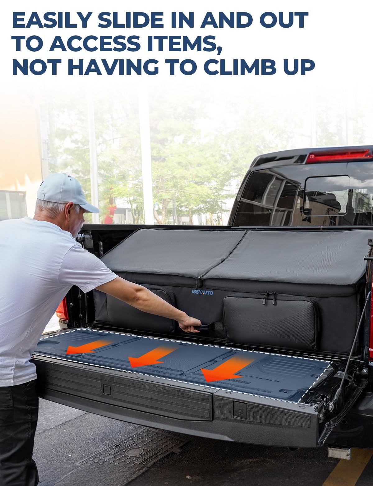 ISSYAUTO Full Size Truck Bed Cargo Box Organizer for Pickup, Waterproof Truck Bed Cargo Bag, Storage Organizer Carrier Accessories for Groceries, Golf, Easily Slide in and Out, Easy Access