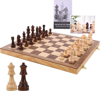 15 Staunton Chess Set with Travel Case - Professional Tournament Wooden Board 2 Extra Queens &amp Storage Bag for Dad Portable Magnetic Chess Game for Camping/Clubs