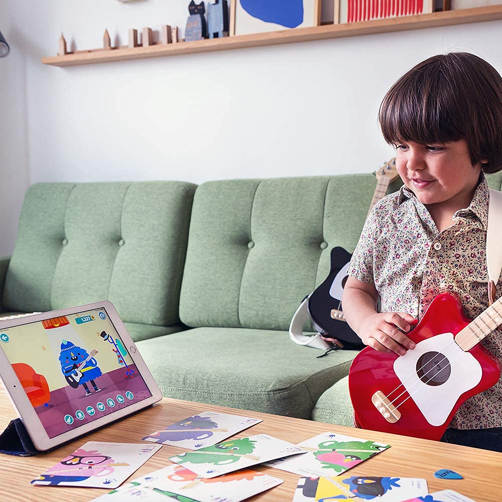 Loog Mini Acoustic kids Guitar for Beginners 3-strings Ages 3+ Learning app and lessons included Red