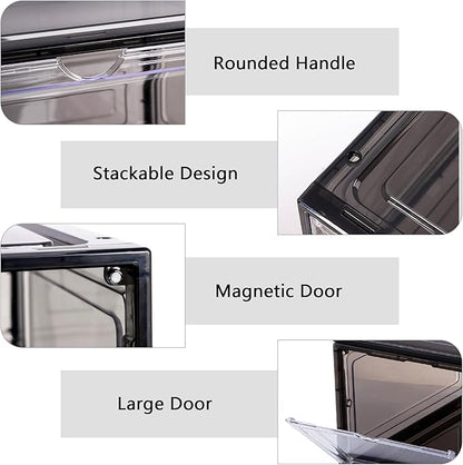 Attelite 8 Pack Shoe Boxes Clear Plastic Stackable Upgrade Large Shoe Storage Organizer Containers with Magnetic Door for Display Sneaker Easy Assembly