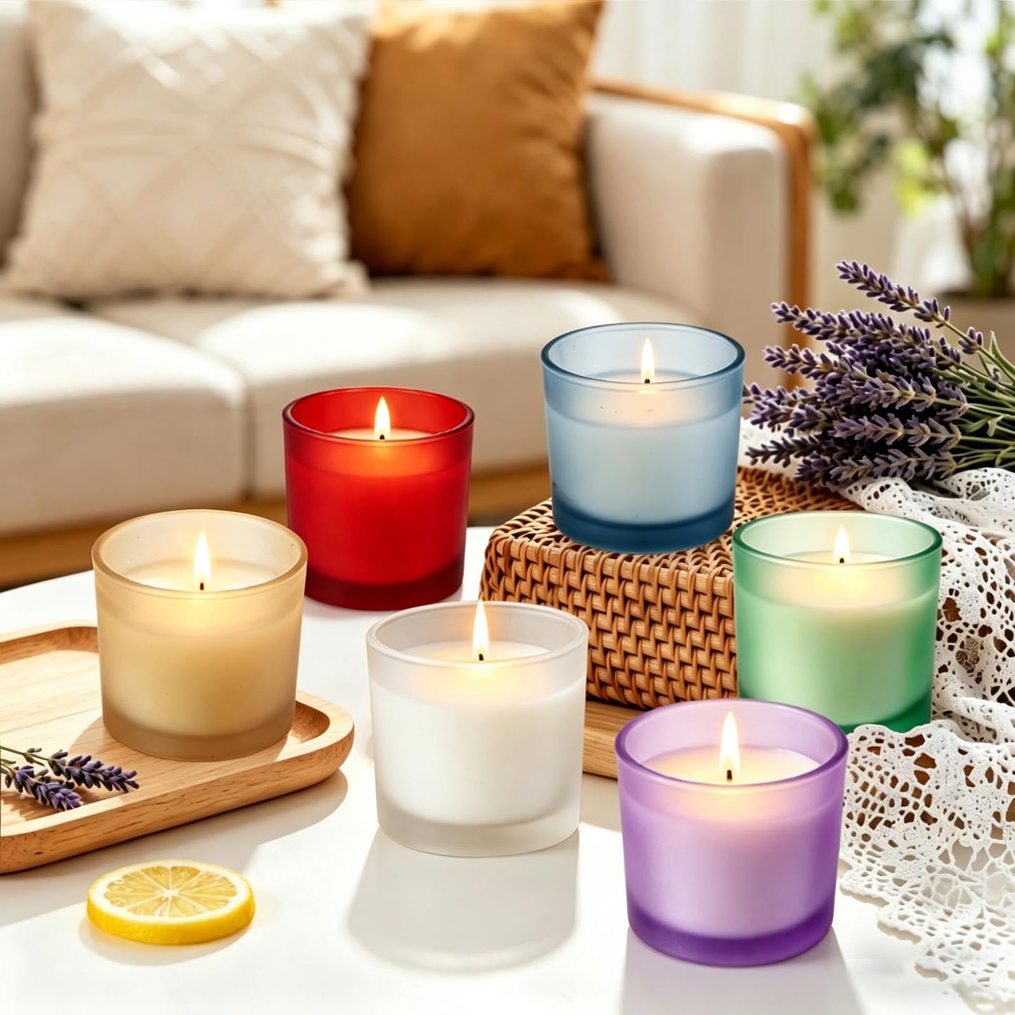 Set of 4 White Unscented Soy Candles, White Glass Filled Votive Candles, Hand Poured Wax Candle for Home Décor Aromatherapy Spa Holidays Party and Weddings