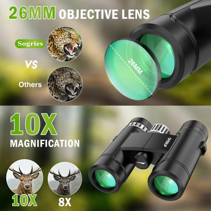 Compact Binoculars for Adults 10x26 High Powered, Pocket Binoculars for Bird Watching, Waterproof BAK4 FMC, Lightweight One-Handed Use