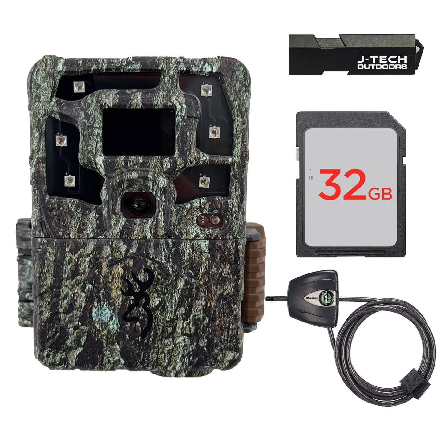 Browning Strike Force Pro X 1080 Trail Game Camera Bundle Includes 32GB Memory Card and J-TECH Card Reader and and Python Cable Lock (24MP) | BTC5PX1080