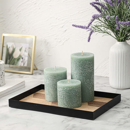 3x6 Inch Sage Green Pillar Candles Set of 3 - Unscented Spring, Long Clean Burning, Large Smokeless Dripless for Home Decor, Dinner Table, Bathroom, Rustic Decor