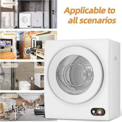 SUSTAINOVA Portable Dryer 1.5 cu. ft., 850W Powerful Clothes Dryer Compact Electric Dryer with Stainless Steel Tub, Electric Machine for Small Space, Apartments, Hostels, RVs - White
