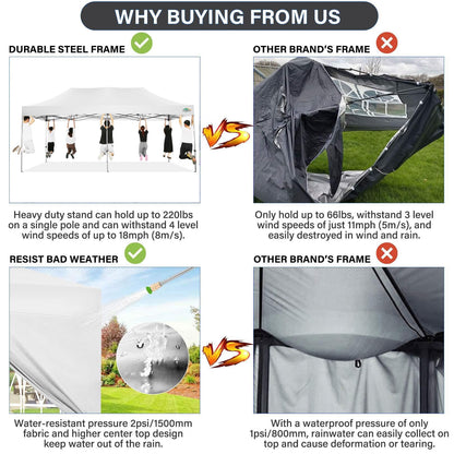 COBIZI 10x20 Pop up Canopy Tent 10x20 Canopy with 6 Sidewalls Waterproof Heavy Duty Commercial Canopy Tent for Parties Outdoor Garden Gazebo, Carry Bag with Wheel(10x20ft, Snow White)