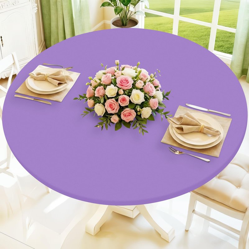 Moosfor Round Spandex Tablecloth, Elastic Fitted Waterproof Tablecloths for 57"-68" Tables, Stretch Washable Picnic Table Cover for Camping, Dining, Indoor and Outdoor,Lavender Purple