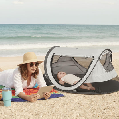 KidCo - Peapod Plus Portable Mesh Baby Toddler Travel Tent & Storage Bag, Play Tent, Pack and Play, Extra Room, Ages 6 Months - 5 Years (Midnight)