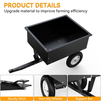 YINTATECH ATV Trailer Steel Dump Cart, Heavy Duty Pull Behind Dump Trailer with Removable Tailgate, Yard Garden Utility Trailer for Lawn Mower Trailer Tractor, 350lbs Capacity, Black