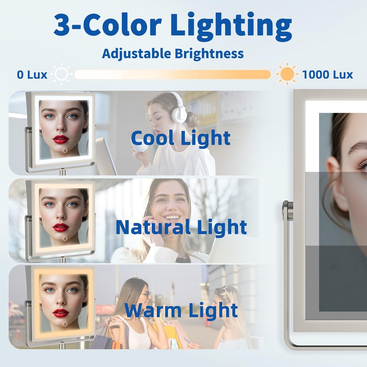 Ruacq Rechargeable Wall Mounted Makeup Mirror with Lights, Double Sided 1X/10X Magnifying Vanity Mirror with 3 Color Lighting, Touch Screen Dimmable, 360° Rotation Extension Foldable Arm(Matte Black)