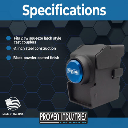 Proven Industries Trailer Lock, Model 2516-B2, Fits Select Cast-Steel 2 5/16 in Adjustable Couplers, 2 Keys Included, Made in USA, Blue