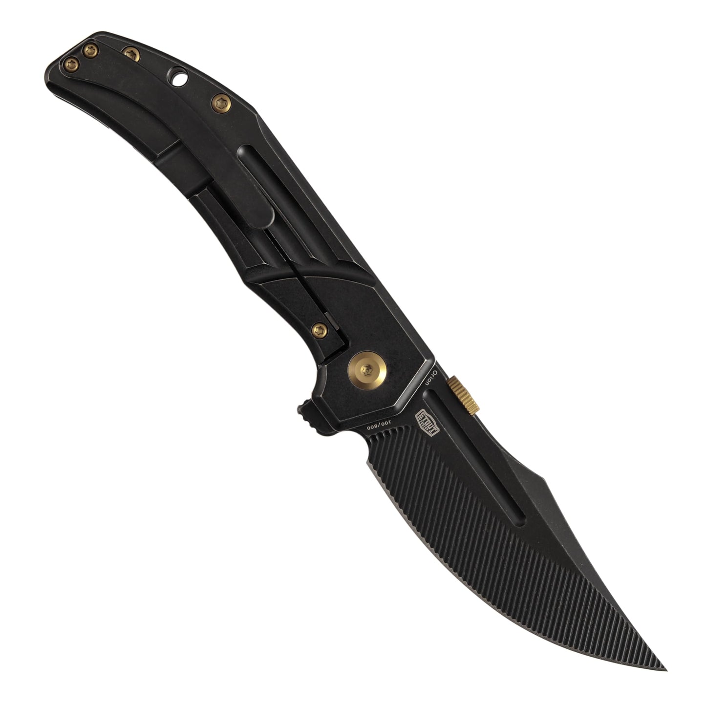 KANSEPT Orion Pocket Knife, 3.07" Blackwash S35VN Blade with Blood Groove and Black Titanium Handle Both Crafted with CNC Milling, Thumb Disk EDC Folding Knives for Camping, Hunting, Survival K1089A4