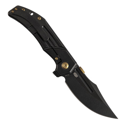 KANSEPT Orion Pocket Knife, 3.07" Blackwash S35VN Blade with Blood Groove and Black Titanium Handle Both Crafted with CNC Milling, Thumb Disk EDC Folding Knives for Camping, Hunting, Survival K1089A4