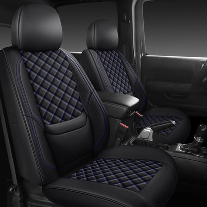 WENNFOUR Wrangler Seat Covers 2018-2026 Full Set, Waterproof Leather Interior Sets with Lumbar Support Custom Fit for Jeep Wrangler JL 4 Door Unlimited Sahara/Sport/Rubicon X 392 Willys, Black Blue