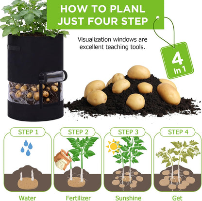 Baderke Potato Grow Bags - 2 Pack with Harvest Window & 360 Visibility | 30 Gallon, Black