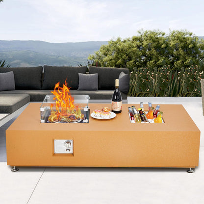 GarveeLife 56" Propane Fire Pit Table with Ice Bucket，50000BTU Fire Table with 13" Square Drink Ice Bucket Wind Guard, Fire Glass Beads & CSA Safety Certified Outdoor Firepit for Patio Garden(Orange)