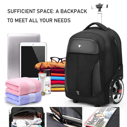 WMHYLYH Rolling Backpack with Wheels, Waterproof Backpack with Large Wheels for Business and Travel Commuter, Carry on Backpack with Laptop Compartment for Women and Men Adult (Blue, 20inch)