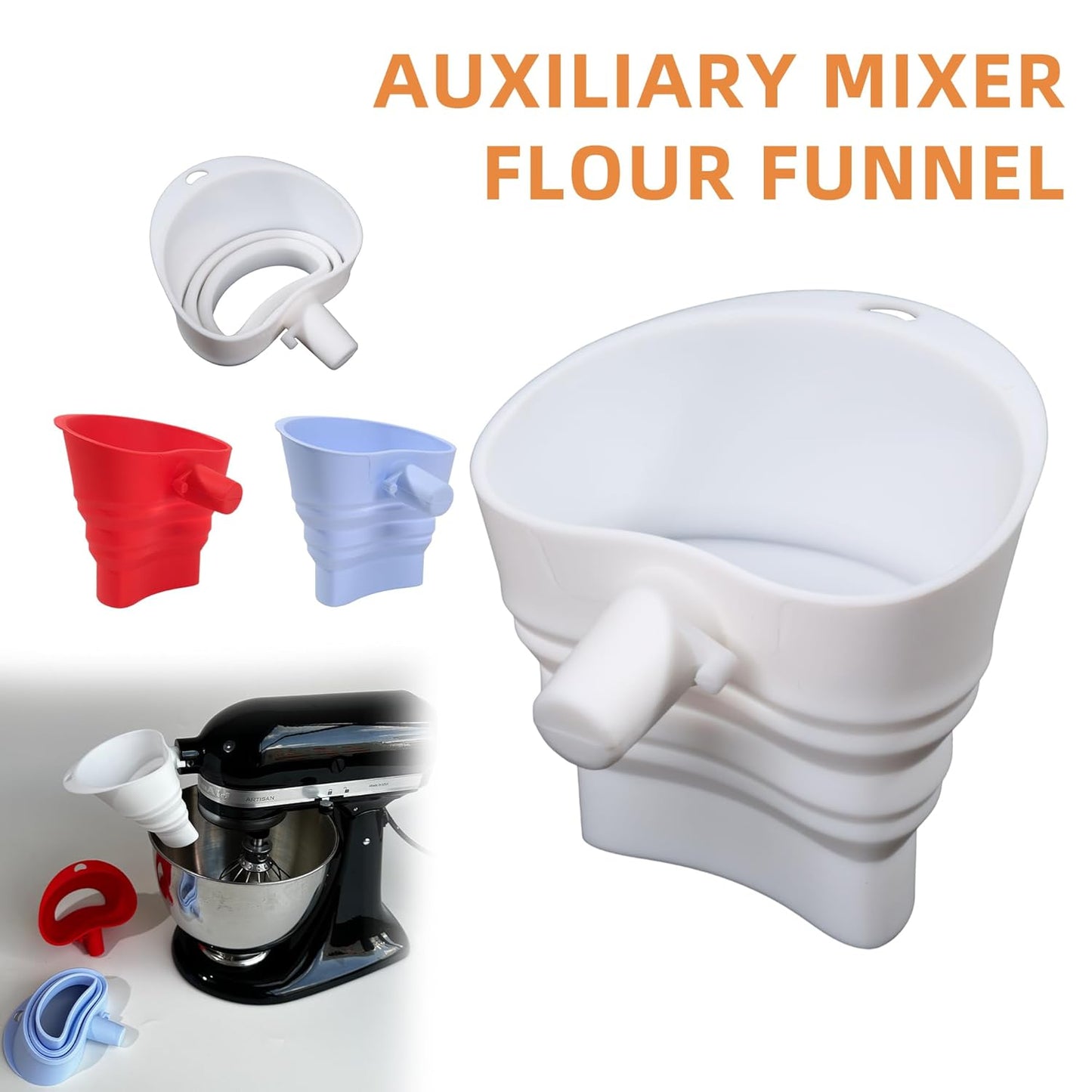 **KitchenAid Flour Funnel - Silicone Kitchen Funnel for KSM150 Mixers | Easy Pour & Dishwasher Safe (White)**