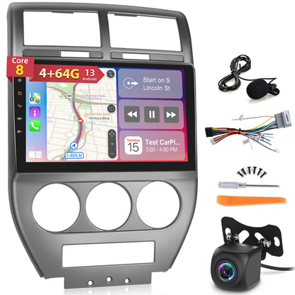 [8 Core 4G+64G] Android Car Radio for Jeep Compass Patriot 2007 2008 2009-10.1 inch Touch Screen Car Play Stereo, DSP 32 EQ Audio/IPS Screen/Carplay/Android Auto/SWC/BT 5.0/WiFi
