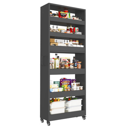 Qiaoxuan Slim Storage Cart, Lightweight 6 Tier Metal Rolling Utility Kitchen Cart on Wheels, Mobile Storage Shelving Unit Organizer for Bathroom Laundry Office Narrow Places (Black, 10" D)