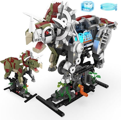 Mechanical Triceratops Dinosaur Building Set with Lights Rotatable Components &amp Display Stand STEM Building Set for Boys 8-14 Home Office Decor for Adults Mechanical Enthusiasts（715PCS）