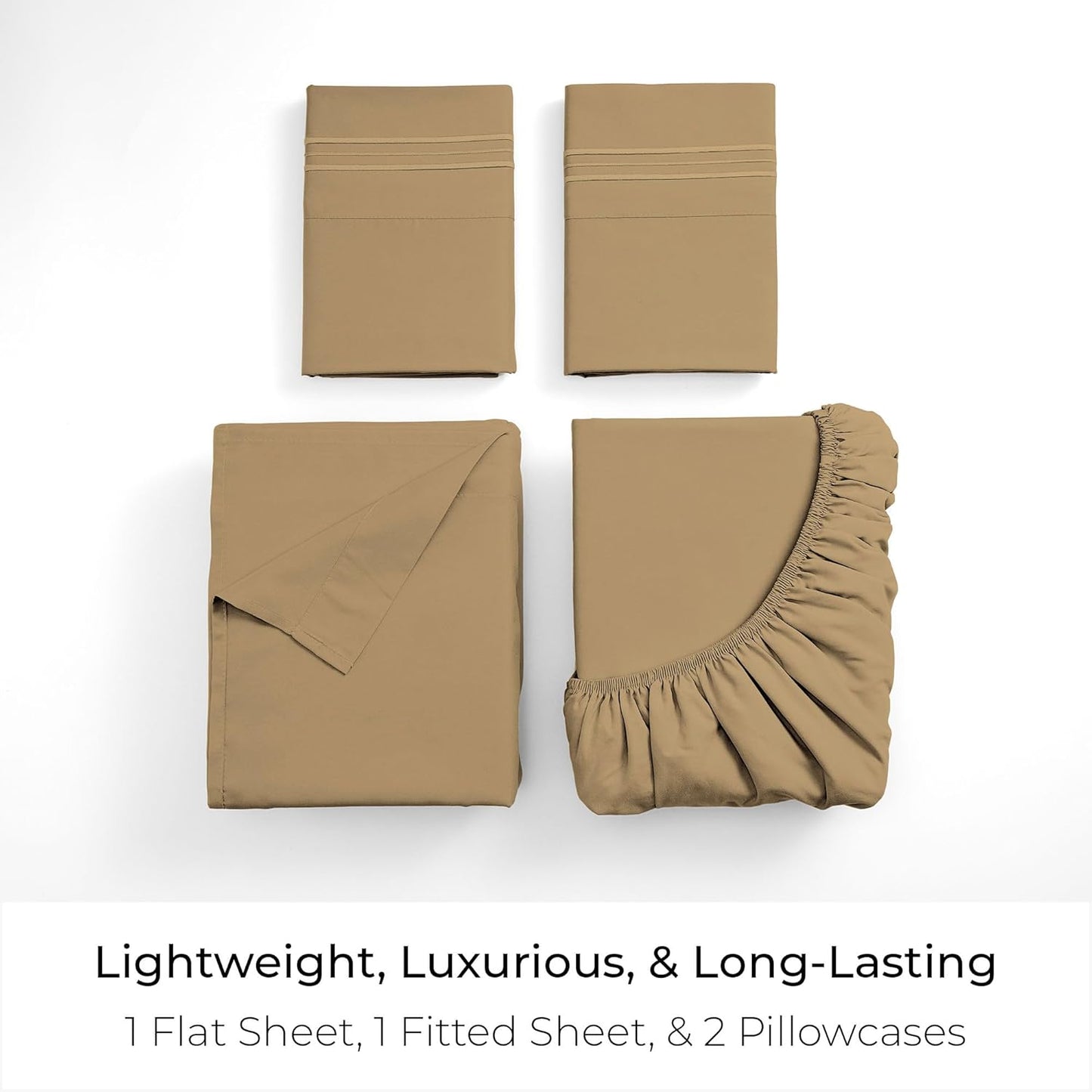 Mellanni King Sheets Set - 4 PC Hotel Luxury Bedding | Extra Soft, Cooling, Wrinkle & Stain Resistant (Gold)